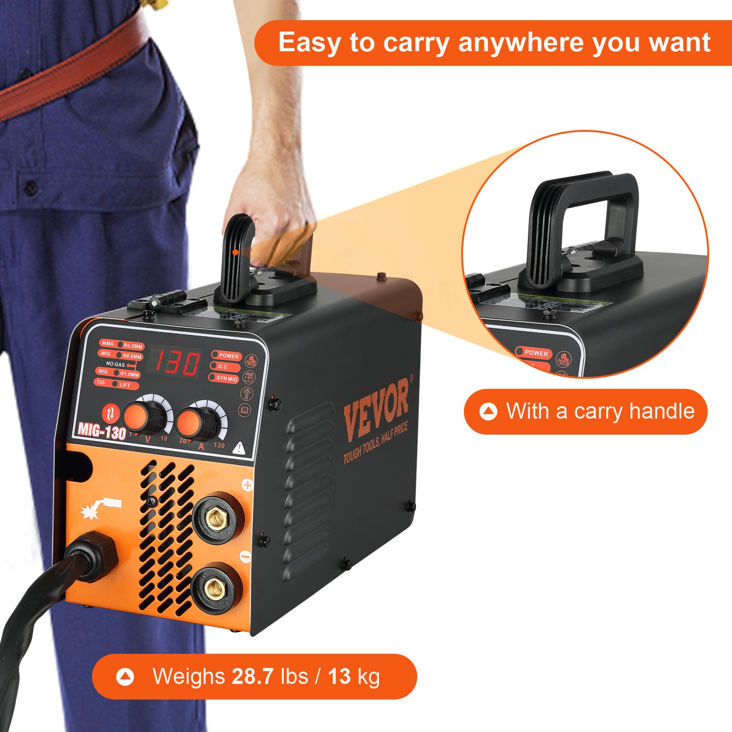 VEVOR MIG Welder 130A Portable Welding Machine 3 in 1 Combo MMA/MIG/LIFT TIG Flux Core Welder