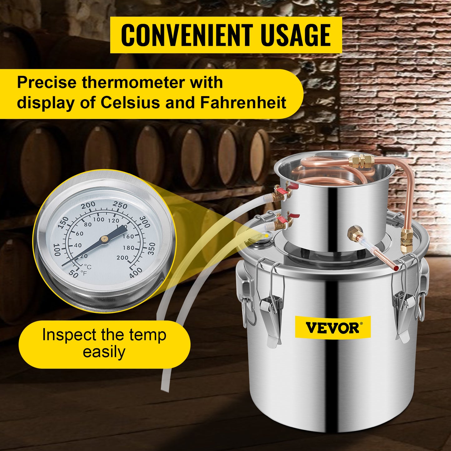 VEVOR 3 5 8 Gal Alcohol Distiller/Moonshine Stainless Copper DIY Home Brew Water Wine Brewing Kit