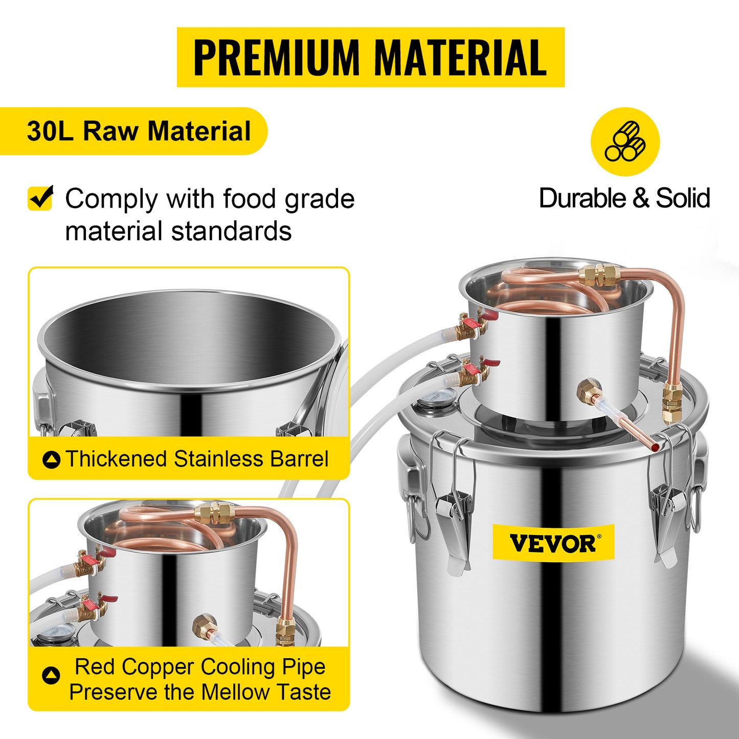 VEVOR 3 5 8 Gal Alcohol Distiller/Moonshine Stainless Copper DIY Home Brew Water Wine Brewing Kit