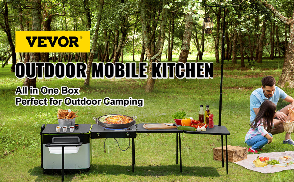 VEVOR Mobile Kitchen Portable Multifunctional Camp Box w/ Wheels Integrated Cooking Station