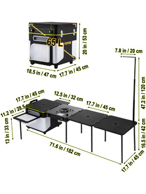 VEVOR Mobile Kitchen Portable Multifunctional Camp Box w/ Wheels Integrated Cooking Station