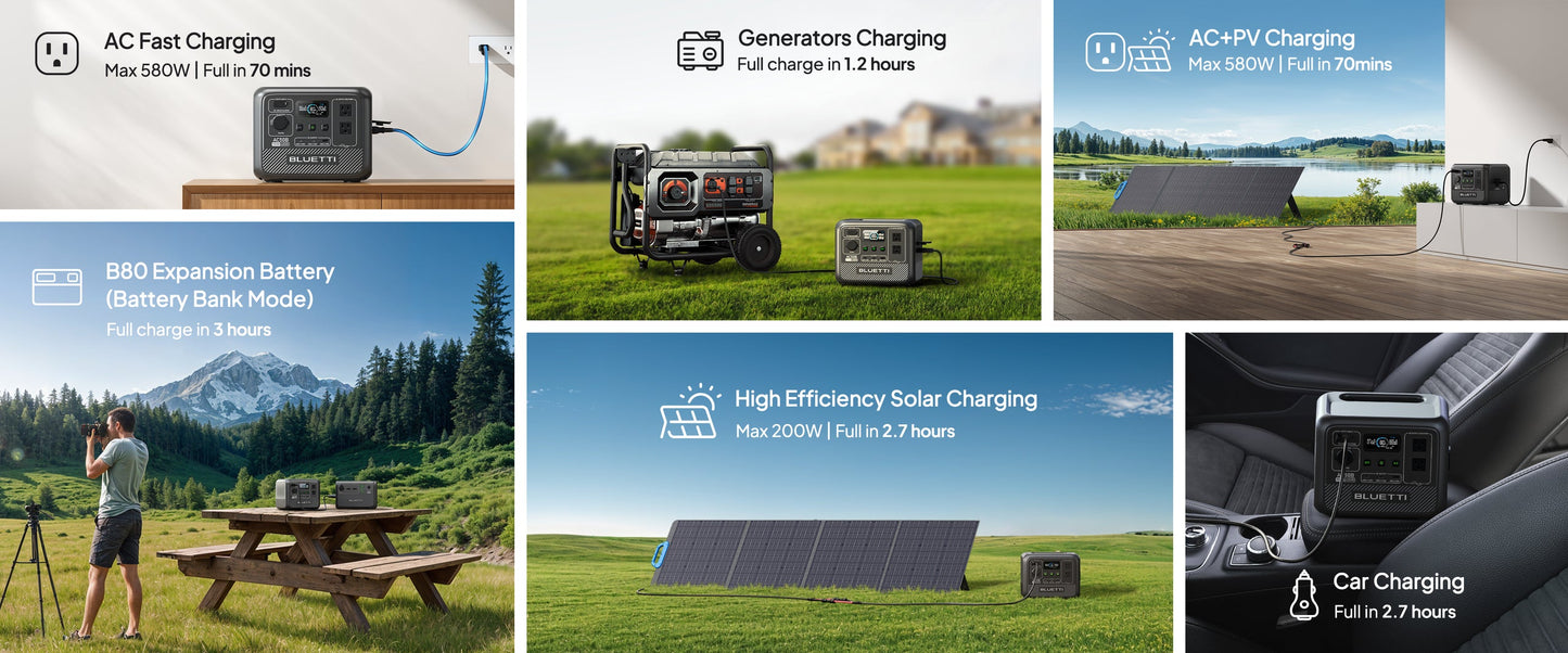 BLUETTI AC50B Portable Power Station 700W 448Wh LiFePO4 Battery Backup Lightweight Solar Generator