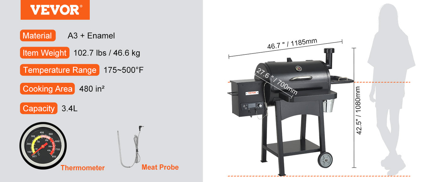 VEVOR Portable Charcoal Grill Propane Gas with Cover and Cart Heavy Duty Iron