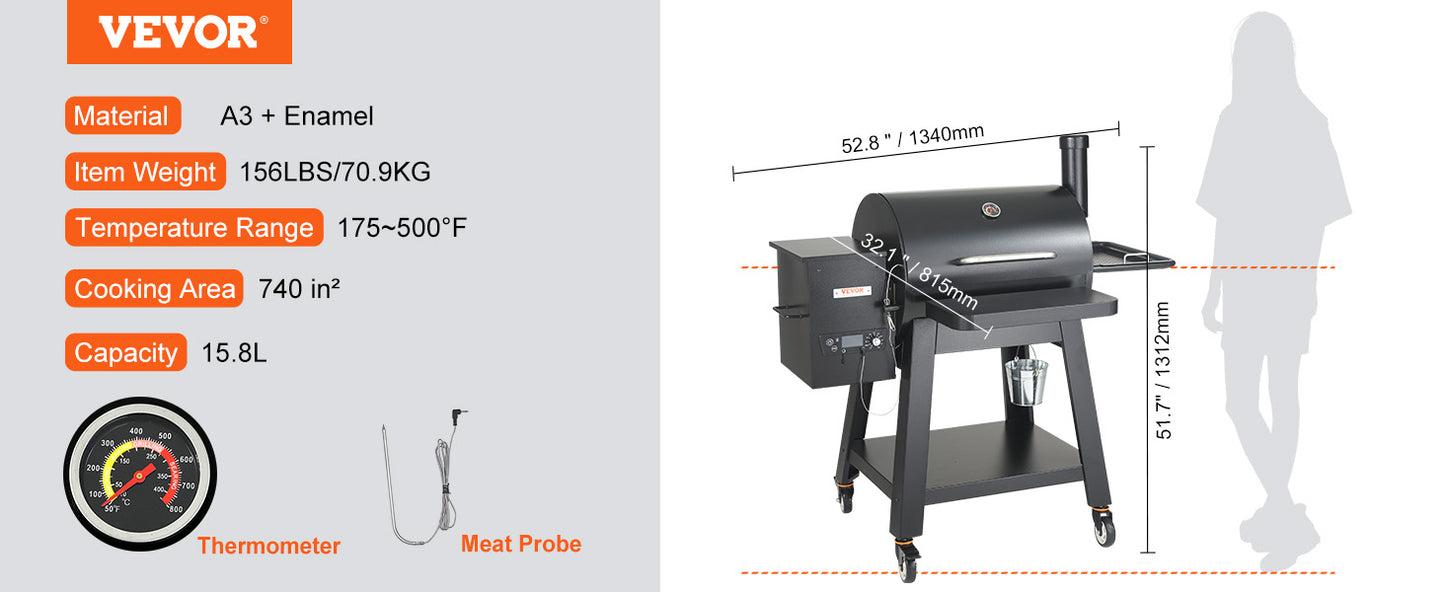 VEVOR Portable Charcoal Grill Propane Gas with Cover and Cart Heavy Duty Iron