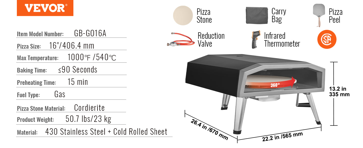 VEVOR Multi-fuel Outdoor Pizza Oven,12/13/16 inch Wood Fired & Gas Pizza Maker Portable Pizza Ovens for Outside Backyard Camping - My Store