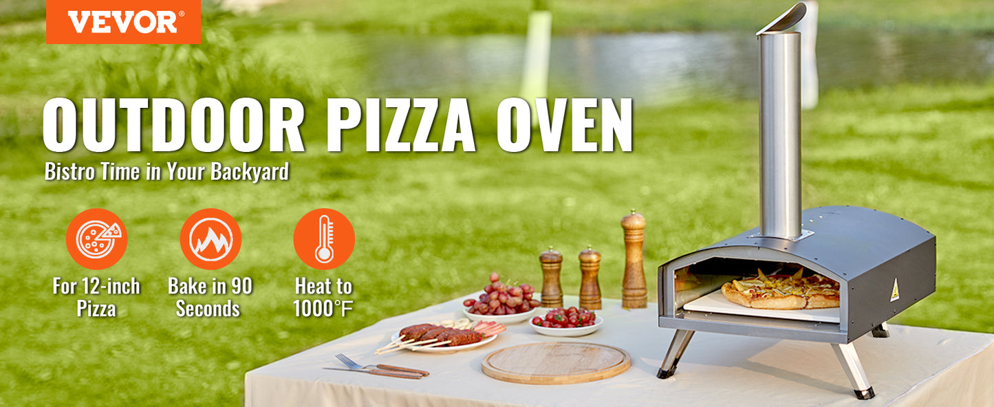 VEVOR 12" Portable Pizza Oven Wood Fired Food Grade Stainless Steel BBQ Picnics Baking Pizza Burner