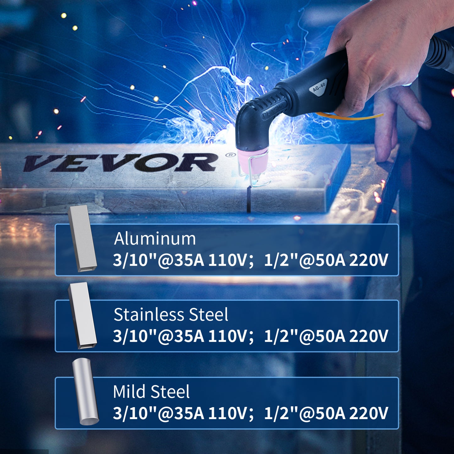 VEVOR Plasma Cutter 50Amp Non-Touch Pilot Arc Air Cutting Machine 110V/220V Dual Voltage AC IGBT