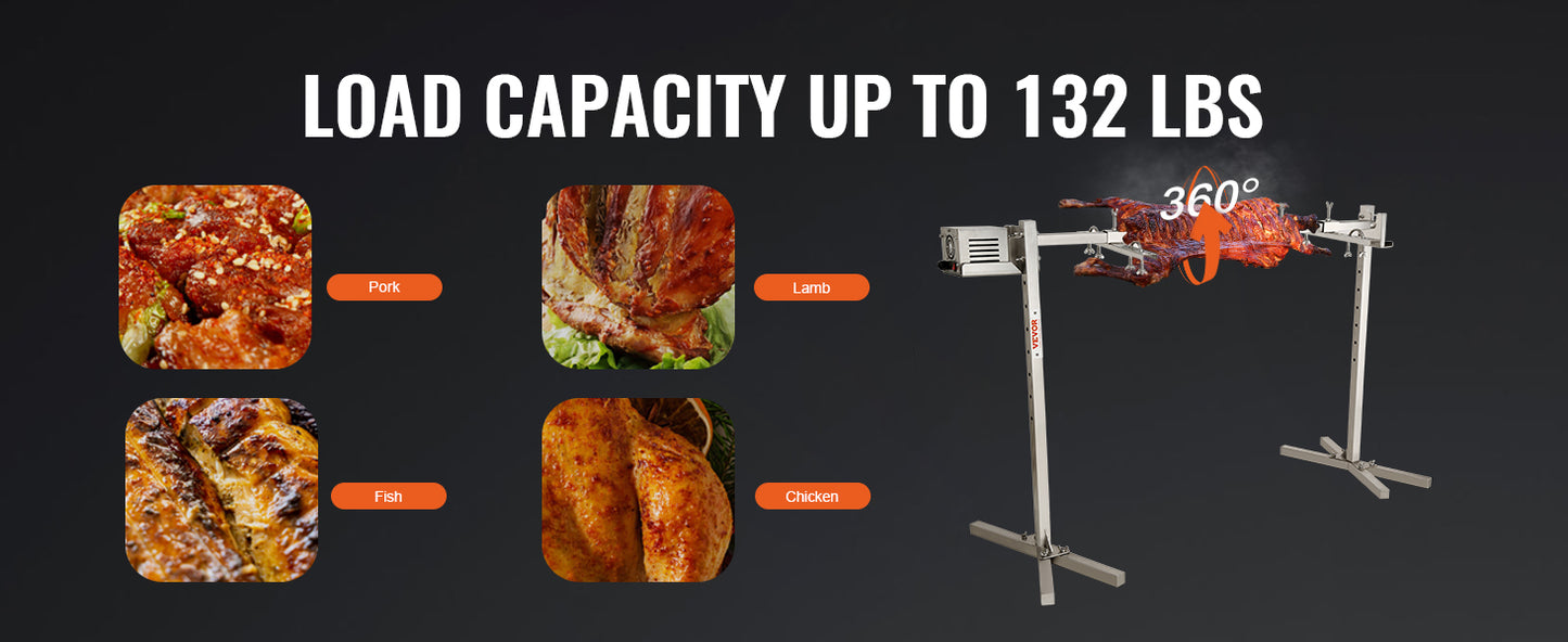 VEVOR Electric BBQ Rotisserie Heavy Duty Grilling Kit, Motor and Height Adjustable Universal Roaster