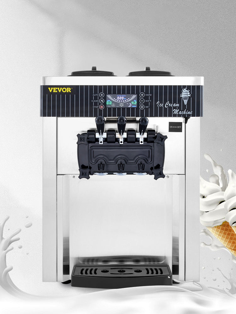 VEVOR 18-28L/H Soft Ice Cream Machines Commercial Sorbet Tricolor Desktop Cone Freezing Equipment