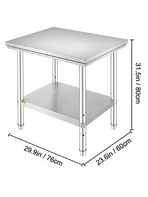 VEVOR Kitchen Work Bench Commercial Catering Worktable/Undershelf Stainless Steel 330LBS 286LBS