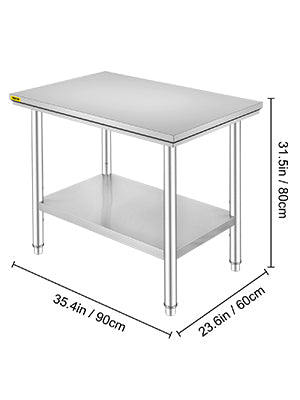 VEVOR Kitchen Work Bench Commercial Catering Worktable/Undershelf Stainless Steel 330LBS 286LBS