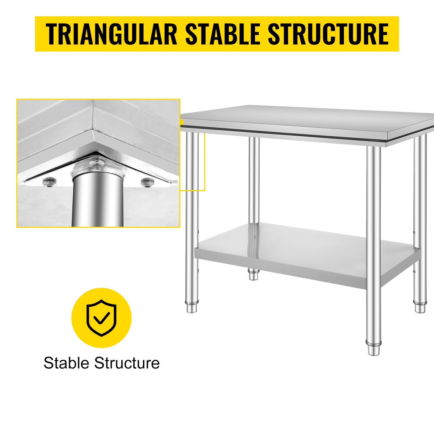 VEVOR Kitchen Work Bench Commercial Catering Worktable w/Undershelf Stainless Steel 330LBS 286LBS