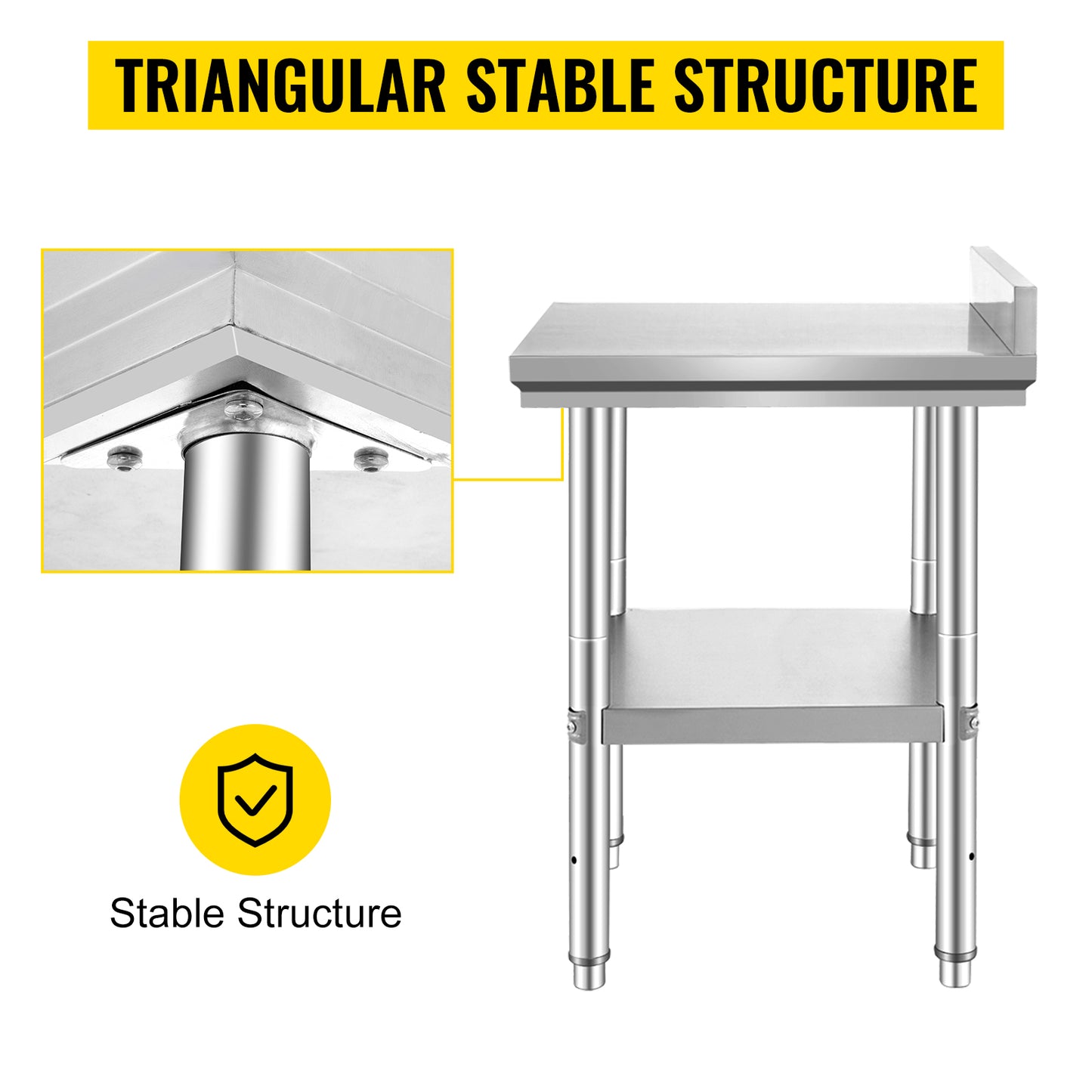 VEVOR Kitchen Work Bench Commercial Catering Worktable/Undershelf Stainless Steel 330LBS 286LBS