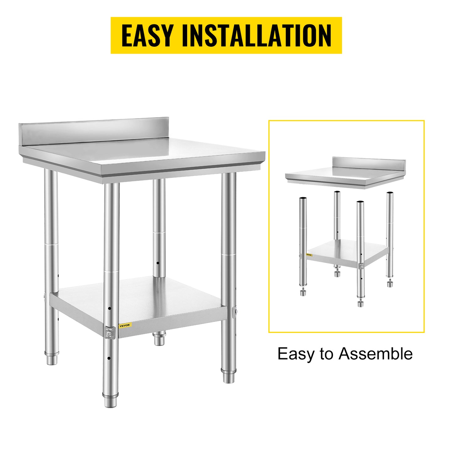 VEVOR Kitchen Work Bench Commercial Catering Worktable/Undershelf Stainless Steel 330LBS 286LBS