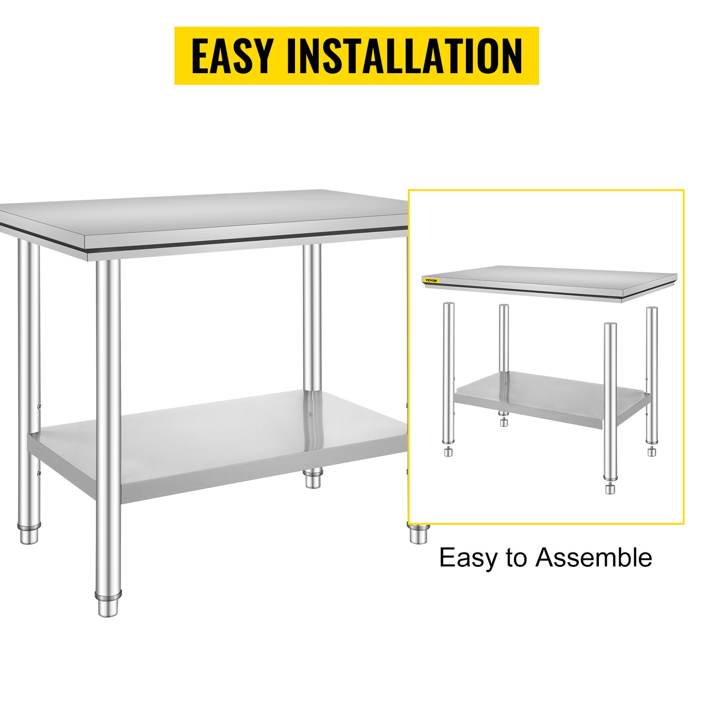 VEVOR Kitchen Work Bench Commercial Catering Worktable w/Undershelf Stainless Steel 330LBS 286LBS