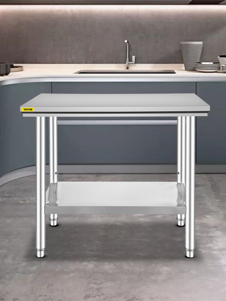 VEVOR Kitchen Work Bench Commercial Catering Worktable w/Undershelf Stainless Steel 330LBS 286LBS