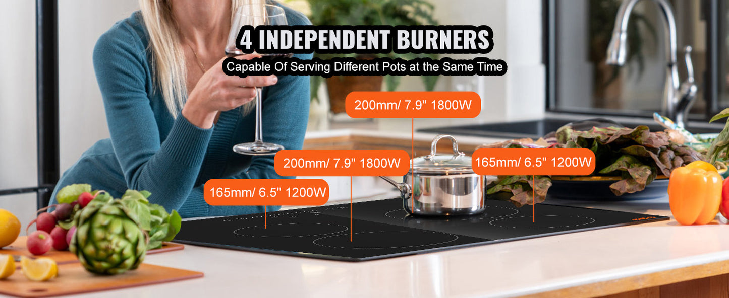 SucceBuy 2/4/5 Burners Built-in Induction Stove Top 12/24/30" Ceramic Glass Electric Cooktop