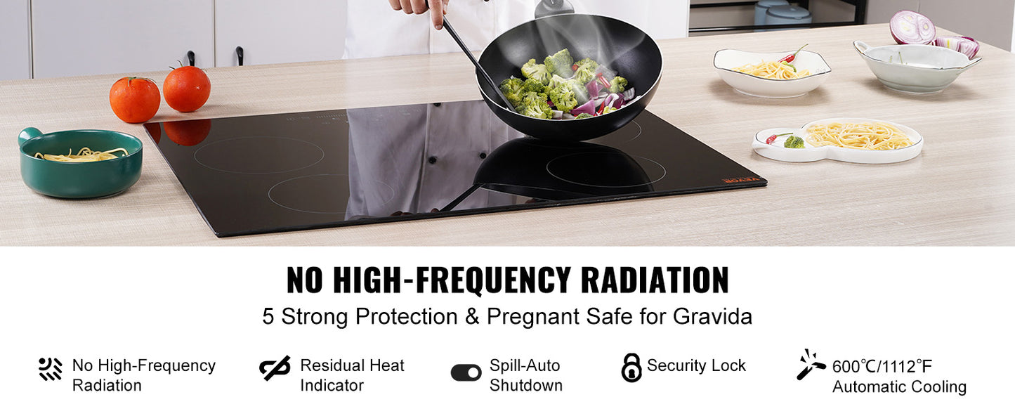 SucceBuy 2/4/5 Burners Built-in Induction Stove Top 12/24/30" Ceramic Glass Electric Cooktop