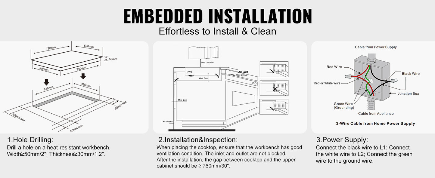 SucceBuy 2/4/5 Burners Built-in Induction Stove Top 12/24/30" Ceramic Glass Electric Cooktop