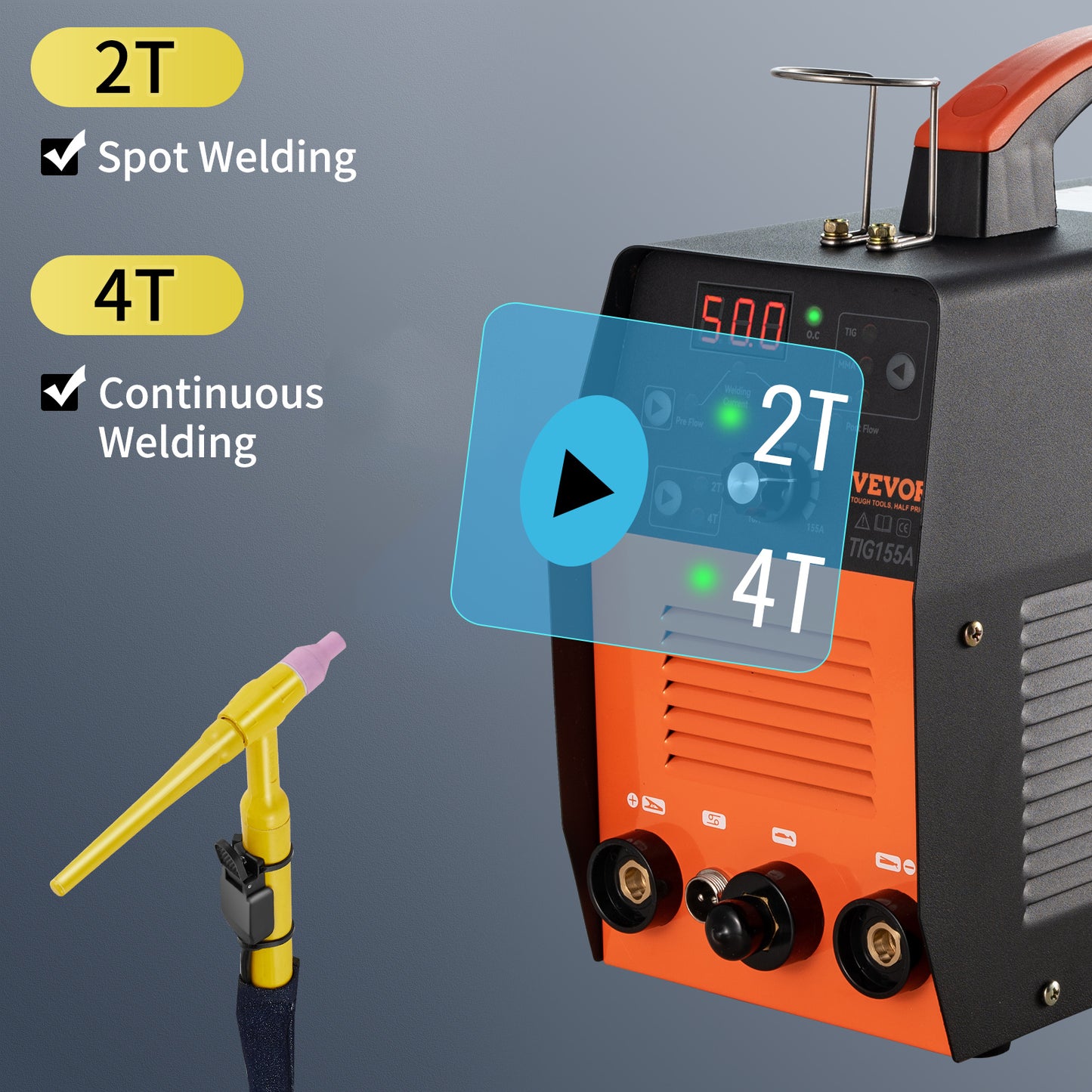 VEVOR 155A 3 in 1 TIG Welder AC110V 3 in 1 Multifunctional HF TIG ARC Clean IGBT Inverter Welding