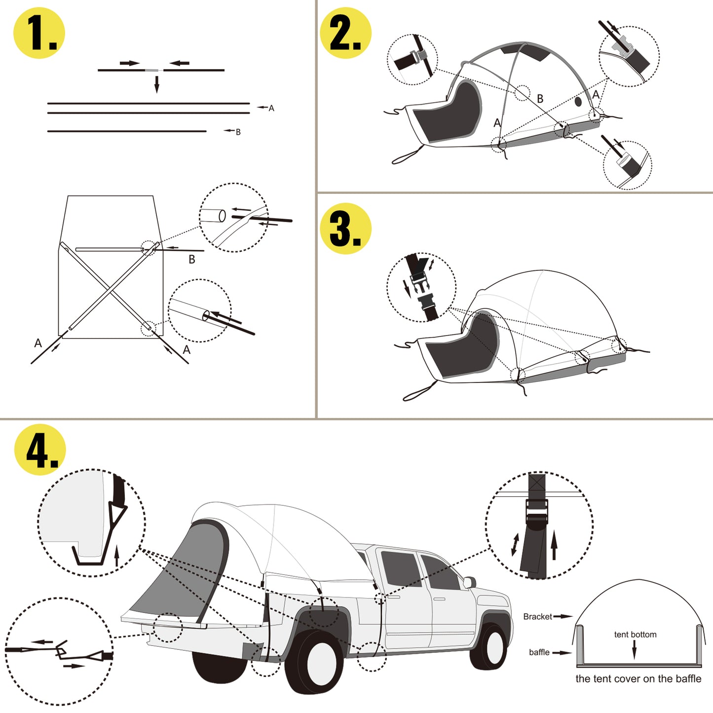 VEVOR 5-8 FT Waterproof Truck Tent Car Accessories Bed for Full / Mid Size Truck 2-Person