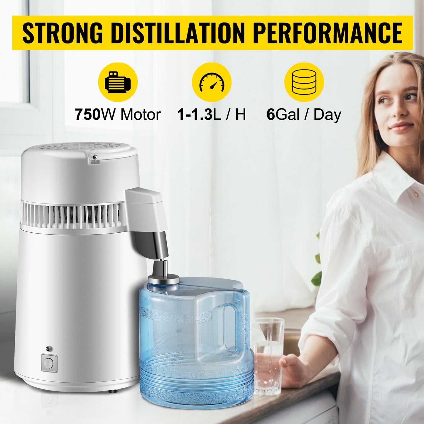 VEVOR 4L Water Distiller Purifier Dispenser Heating Drinking Bottle Softener 304 Stainless Steel